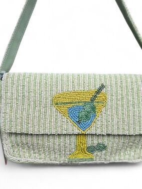 NWT VIRAL TJMAXX MARSHALLS Pastel Green Martini Stripe Beaded Shoulder Bag Purse